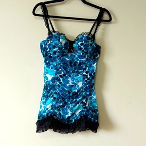 La Senza Camisole Slip Size Large Y2K Ruffle Trim Adjustable Straps Lingerie